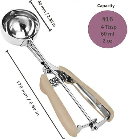 Ice Cream Scoop, 18/8 Stainless Steel Cookie Scoop, Cookie Scoops for Baking, 4 Tbsp/ 60 ml/ 2 oz Cookie Dough Scoop, Ice Cream Scooper with Trigger Release, Cookie Scooper for Baking(#16 Brown)