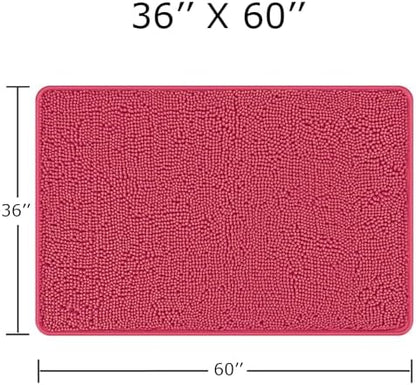 Yeaban Chenille Hot Pink Bathroom Rug 36"x60",Non-Slip Rubber Backing