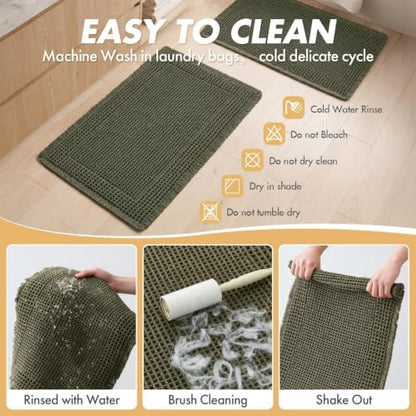 MIULEE Set of 2 Waffle Bathroom Runner Rugs Green 2'x4'(24"x48")