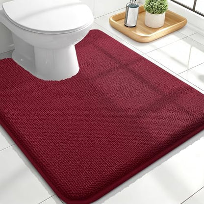 OLANLY Memory Foam Bathroom Toilet Rugs U-Shaped 24x20,Soft Mat, Burgundy