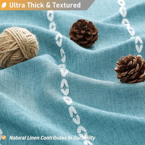 BTTN 72x96 Extra Long Boho Linen Heavy Duty Cloth Shower Curtain Set, Teal