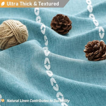 BTTN 72x84 Long Boho Farmhouse Linen Heavy Duty Cloth Shower Curtain, Teal