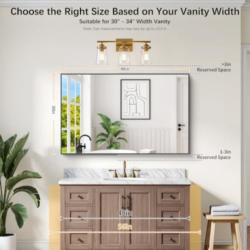 DESBING Black Bathroom Mirror for Wall, 30x48 Inch Rectangle Mirrors with Metal Frame, Modern Vanity Wall Mirror Decor for Entryway Hangs, Bathroom, Living Room Horizontal or Vertical