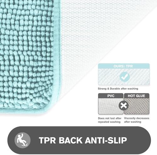Aqua Bathroom Rugs Sets 2 Piece – Absorbent and Washable Bath Mat, Non-Slip, Thick Soft Chenille Bath Rugs for Bathroom Floor, Shower, Sink - 17" x 24"+20" x 32"