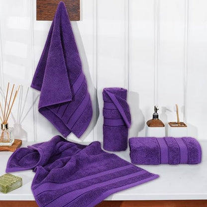 American Soft Linen Salem 100% Cotton Turkish 4 Piece Hand Towels for Bathroom, 600 GSM Soft Absorbent Quickdry Hand Face Towel Set, Purple