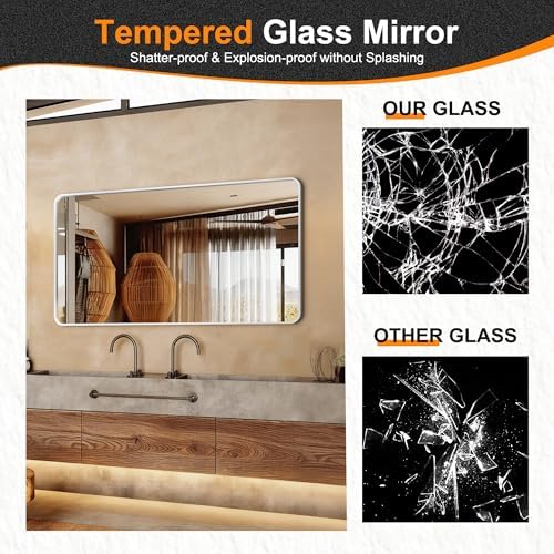 Delma Bathroom Vanity Mirror, Silver Framed Mirror for Over Sink, 50x30