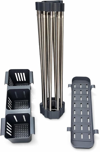 Expandable 304 Stainless Steel Roll Up Dish Drying Rack Over the Sink, Foldable Kichen Sink Drainer, Heat Resistant Space Saving Design