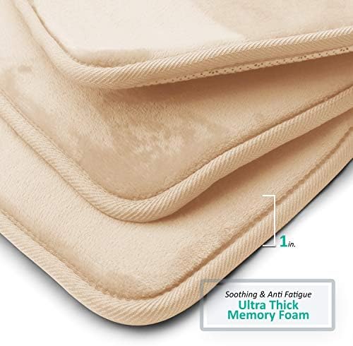 Clara Clark 3 Piece Bathroom Rugs Bath Mat Set, Velvet Memory Foam Bath Mats for Bathroom - Non-Slip, PVC Backing Bath Rugs, Washable - Dries Quickly, Beige