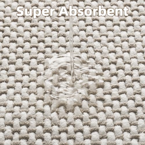 PADOOR-Bath Mat-Super Absorbent Chenille Bathroom Mats-Rubber Backed Bath Mats for Bathroom Non Slip, Easy Clean Bathroom Rugs Front of Bathtub,Shower Room,Sink-17×35, Beige&Cream