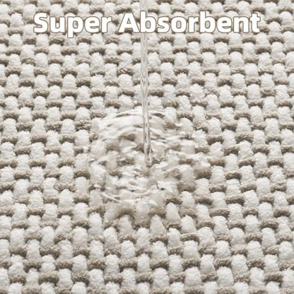 PADOOR-Bath Mat-Super Absorbent Chenille Bathroom Mats-Rubber Backed Bath Mats for Bathroom Non Slip, Easy Clean Bathroom Rugs Front of Bathtub,Shower Room,Sink-17×35, Beige&Cream