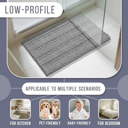 Yimobra Bathroom Runner Rugs 60"x24", Non Slip and Absorbent Bath Mat, Super Soft Water Absorbent Hallway Carpet, Machine Washable Rug for Vanity Tub Shower, Gray