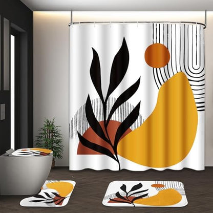 Bathroom Sets with Shower Curtain and Rugs, 4 Pcs, Geometric Boho