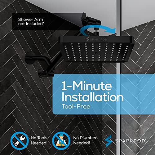SparkPod Rain Shower Head, 8 Inch Square, Midnight Black Matte Finish