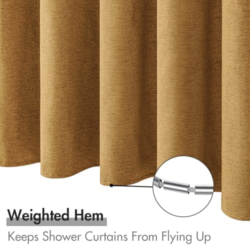 MIULEE 72 x 84 Extra Long Linen Shower Curtain Gold 12 Metal Hooks