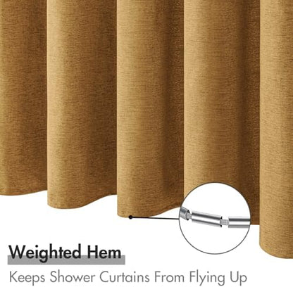 MIULEE 72 x 84 Extra Long Linen Shower Curtain Gold 12 Metal Hooks