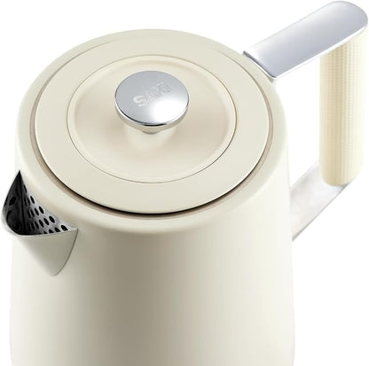 Saki Turkish Tea Maker Machine Pro, Electric Double-Pot Teapot 1.75L 120V, 120 Min Keep-Warm, Stainless Steel BPA-Free, Auto Shut-Off & Boil-Dry, LED Brew Ring, Pearl White