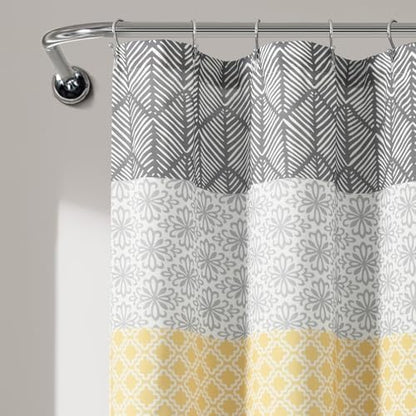 Lush Decor Bohemian Stripe Shower Curtain, 72" W x 72" L, Yellow & Gray - Bathroom Curtain - Striped Shower Curtain - Boho Decor - Fabric Shower Curtains