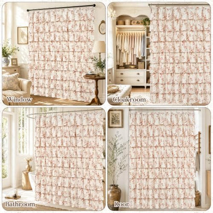Fall Extra Long Ruffle Shower Curtains for Bathroom with Floral, 72"Wx84"L