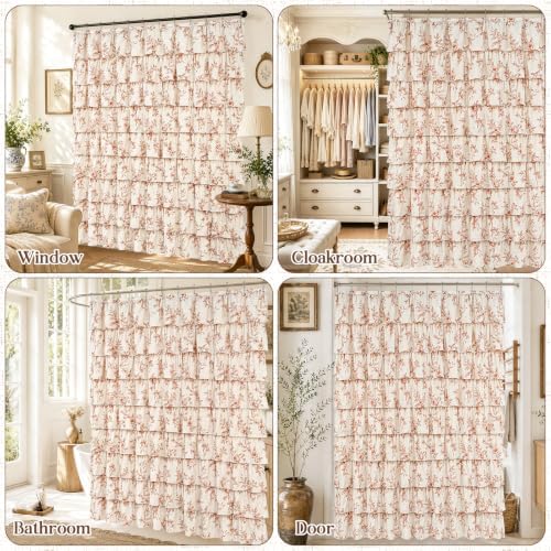 Yinhua Long Fall Ruffle Shower Curtains for Bathroom with Floral, 72"Wx78"L