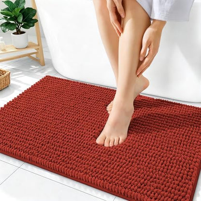 OLANLY Thick Chenille Absorbent Bathroom Rugs Mat 36x24, Rustic Terracotta