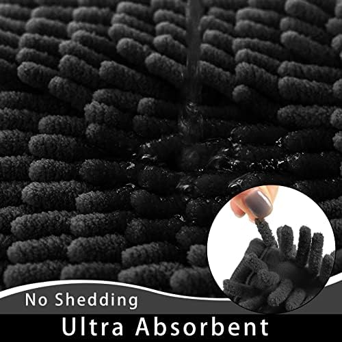 Chenille Bath Mat Non-Slip Microfiber Floor Mat Baby Bath Mat for Kids Ultra Soft Washable Bathroom Dry Fast Water Absorbent Shower Mat Area Rugs (15.3" x 23.2", Black)