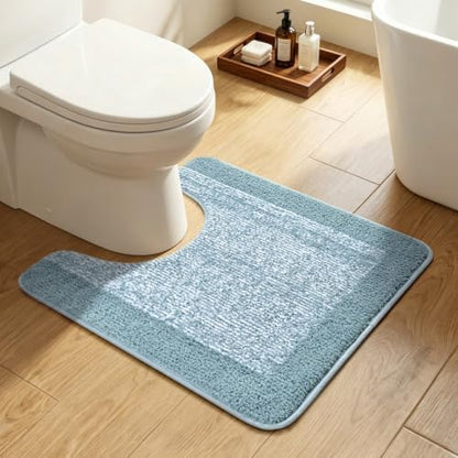 Toilet Rug U-Shaped 24x19 Washable Non Slip, Soft Bath Mat Dusty Blue