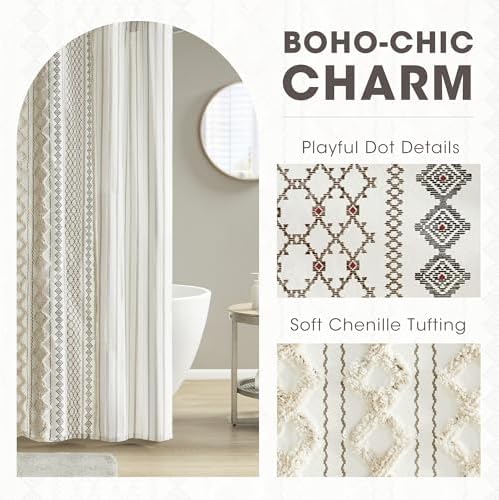INK+IVY Imani Tufted Chenille 100% Cotton Shower Curtains Machine Washable, Modern Home Bathroom Décor Bathtub Privacy Screen, 72" x 72", Ivory