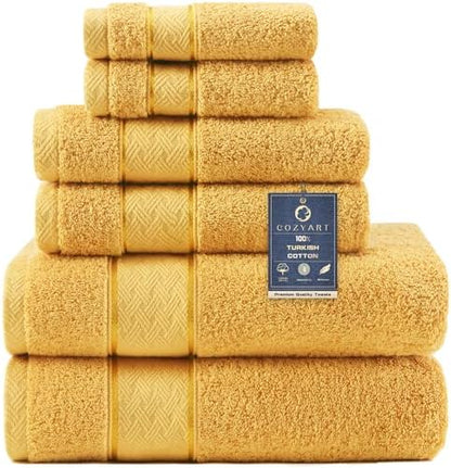 COZYART Bath Towel Set 6 PCS, Luxury Gold 100% Turkish Cotton 650GSM Soft