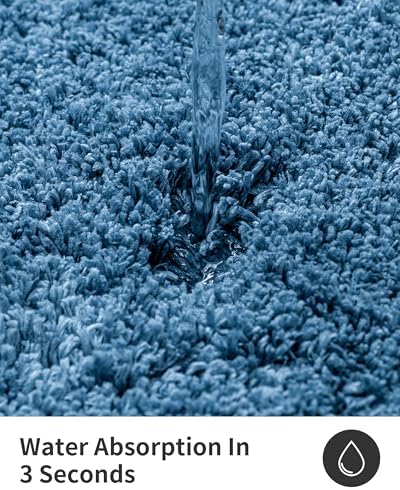 ILANGO Blue Bathroom Rugs 60" × 24" Non Slip & Super Absorbent Extra Thick Soft, Washable Bath Carpet Runner for Floor, Microfiber Plush Shaggy Bath Mats with Rubber for Bedroom Bathtub Shower Room