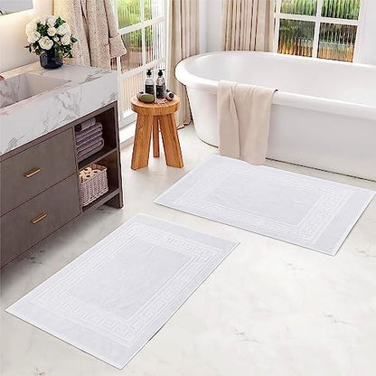 Superior Heavyweight Cotton Bath Mats, Bath Rugs For Bathroom Accessories, Washable Rug For Shower, Bath, Toilet, Modern Decor, No Backing, Luxury Hotel And Spa Quality, Set of 2, 22" x 35", White