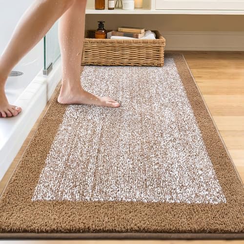 60x24 Long Bathroom Rugs Non Slip Washable, Soft Absorbent Bath Mat Coffee
