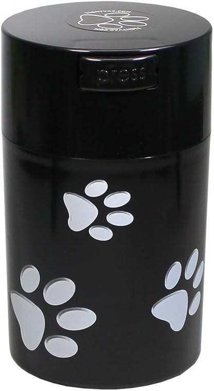 Tightpac Pawvac 1 to 6 Ounces Container, Airtight Pet Food and Treats Storage Jar - Patented Vacuum Seal Container for Pet Food, Treats and other Dry Goods - Black with Paws