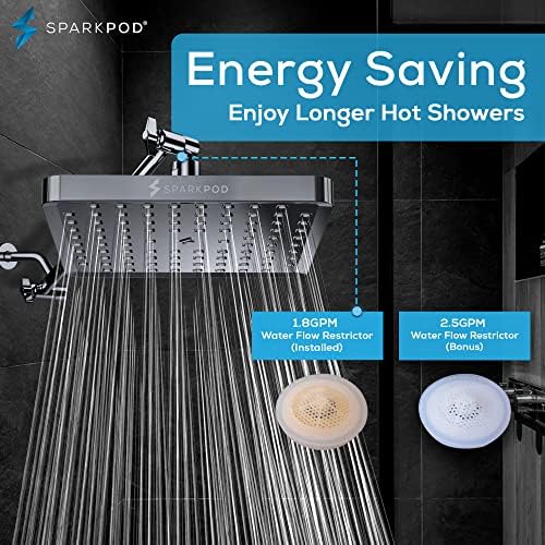SparkPod Rain Shower Head, 8 Inch Square, Charcoal Grey Finish