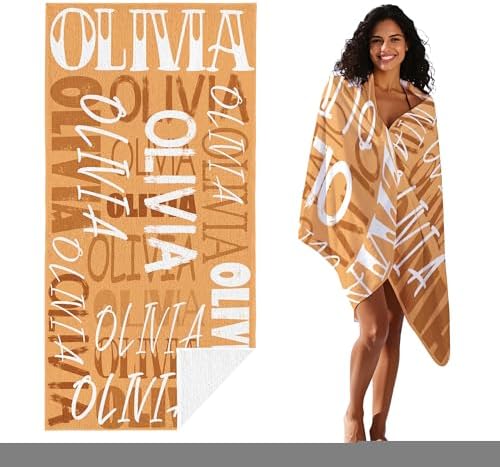 JML Personalized Beach Towel with Name, Custom Beach Towel with Name, Customized Microfiber Pool Towel, Quick Dry & Absorbent Swim Towel for Adult,Anniversary, Birthday, Summer Holiday,Vacation