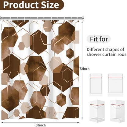 deFouliao Brown Modern Shower Curtain Geometric Grid Art Abstract Waterproof Bathroom Curtain for Bathtub Home Hotel Decor, Washable with Hooks, 60x72 Inch