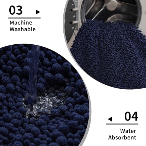 Disolla Navy Blue Bathroom Runner Rug 24x70 Inch - Extra Long Chenille Bath Mat, Luxury Shaggy Plush Absorbent Rug, Non-Slip Large Runner for Floor and Laundry Room