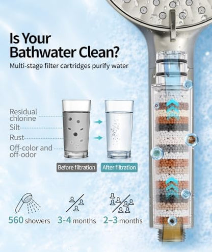 SR SUN RISE Filtered Shower Head with Handheld High Pressure 9 Spray Mode Showerhead Detachable Shower Head Water Softener Filters Beads for Hard Water Remove Chlorine 1 Filter Brushed Nickel