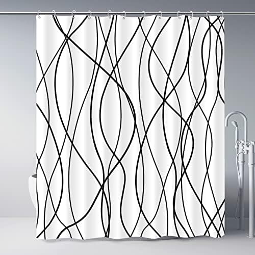 Striped Shower Curtain for Bathroom, White Black, 72" W x 72" L