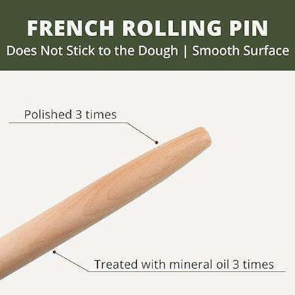 Wooden Rolling Pin for Baking Beech Wood French Rolling Pin Tapered Rolling Pin for Fondant Pie Crust Cookie Pastry Pizza Bread Non Stick Dough Roller 15.75-Inch
