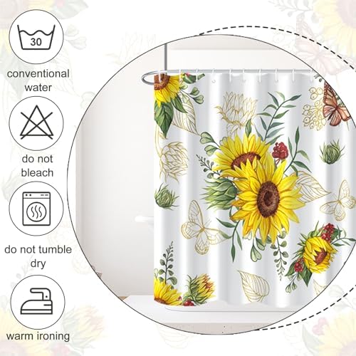 AWERT Vibrant Sunflower Shower Curtain for Bathroom,Waterproof Fabric Plants Shower Curtain with Hooks 72x78 inch