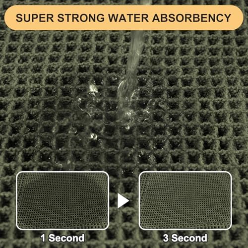 Extra Large Waffle Bath Mat, Boho Woven Modern Bath Rug Absorbent Non Slip, Ultra Soft Bathroom Mats, Machine Washable Knit Bath Rugs with Border for Bathroom, Bedroom, Kitchen, Tub, 5'x2', Dark Green