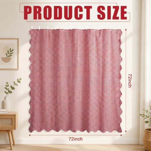 HunnmingRe Scalloped Gingham Shower Curtain Red