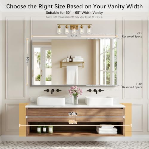 DESBING 30" x 55" Bathroom Mirror, Silver Metal Frame Wall Mirror