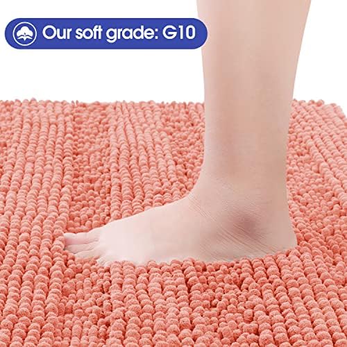 ACCUMTEK Striped Coral Bathroom Rug Mat 44"x24" Ultra Soft, Non Slip Chenille Bath Rugs, Absorbent Plush Shaggy Bath Mats for Bathroom, Bedroom, Kitchen, Shower, Tub