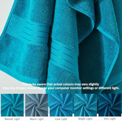 COZYART Luxury Bath Towel Set 6 Pcs Teal/Peacock Blue 100% Turkish Cotton