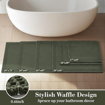 RESARE Waffle Bath Mat for Bathroom, Non Slip Bathroom Rugs 18"x30" Green