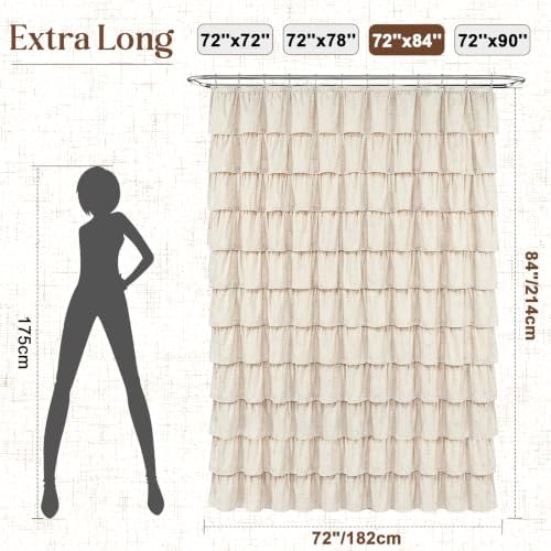Extra Long Farmhouse Shower Curtains for Bathroom with Ruffle, 72"Wx84"L