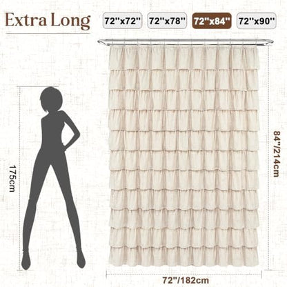 Extra Long Farmhouse Shower Curtains for Bathroom with Ruffle, 72"Wx84"L