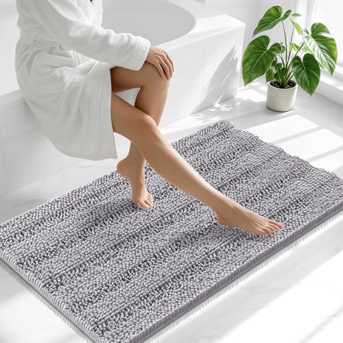 Smiry Thick Chenille Bathroom Runner Rugs 44x24, Absorbent Bath Mat, Grey