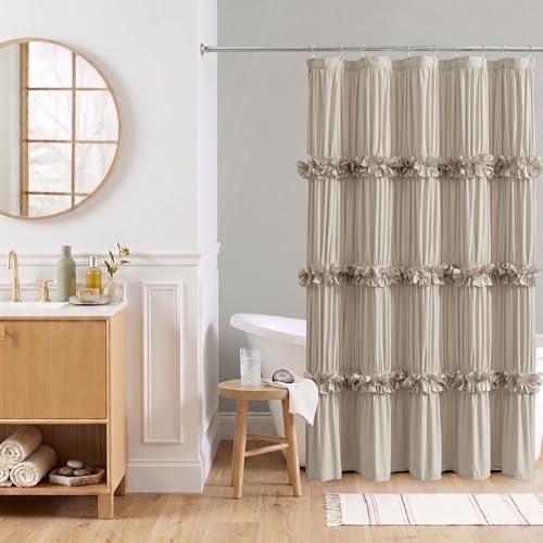 Homechoice Decor Camel Ruffle Shower Curtain 60" x 72" with 10 Buttonholes